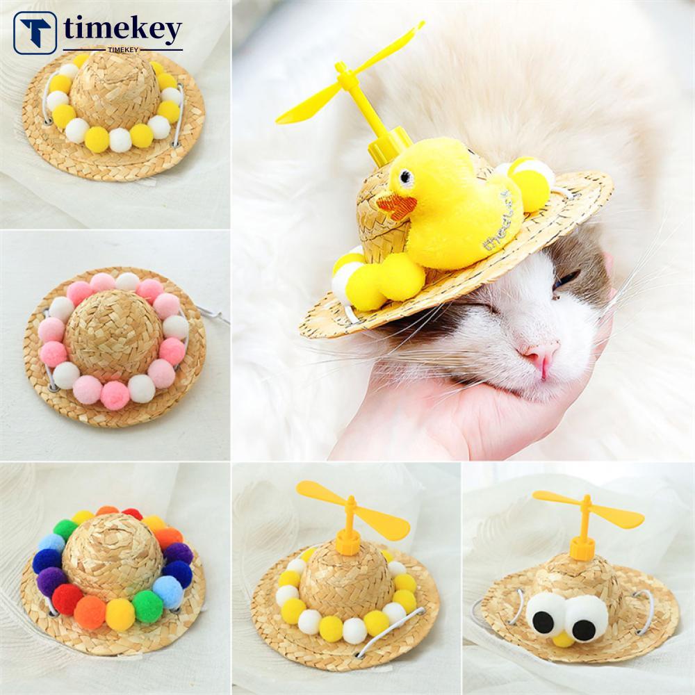 Timekey Topi Jerami Mini Aksen Capung Bambu Untuk Properti Foto Anjingkucing B7C8