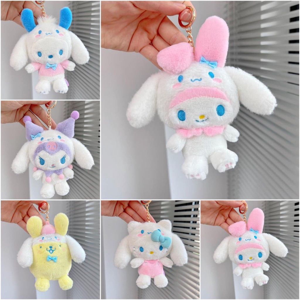 13cm Cute Sanrio Pendant Cinnamoroll Dress Up Plush Kuromi Melody Soft Keychain Gift