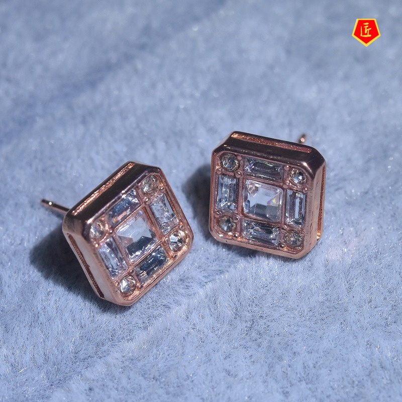 [Ready Stock]Creative Inlaid Square Diamond Stud Earrings