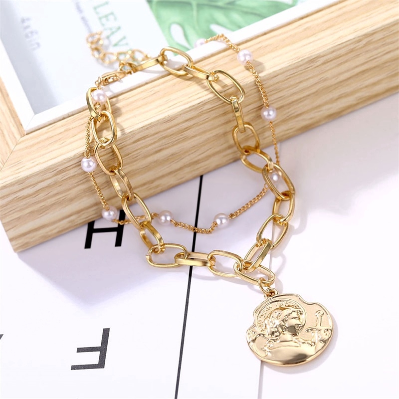 New Fashion Pearl Bracelets Geometric Coin Charm Bracelets Chain Jewelry Christmas Gift