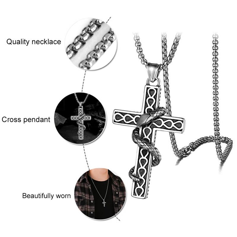 Fancyqube Kalung Liontin Bentuk Ular Bahan Stainless Steel Warna Silver Gaya Gothic Untuk Pria