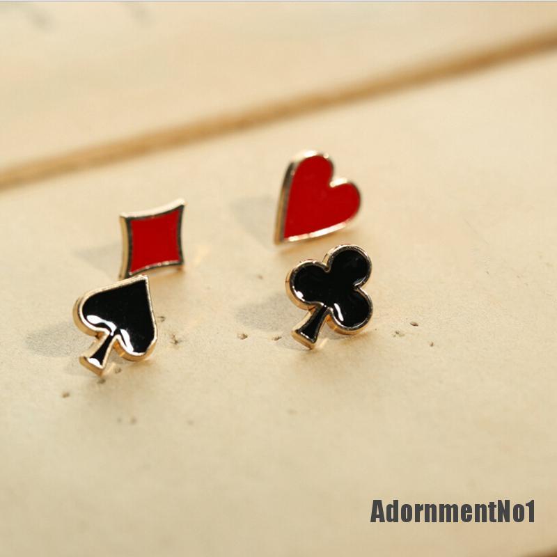 (Adornmentno1) 4pcs / Set Bros / Pin Motif Kartu Poker Untuk Aksesoris Tas Ransel / Pakaian