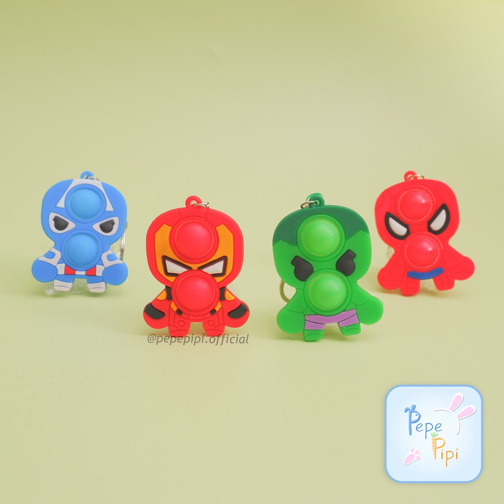 Gantungan Kunci Pop it Avengers Anvenger Warna Solid Mainan Bubble Toys TikTok Toy Buble Kapten Amerika Hulk Ironman Spiderman