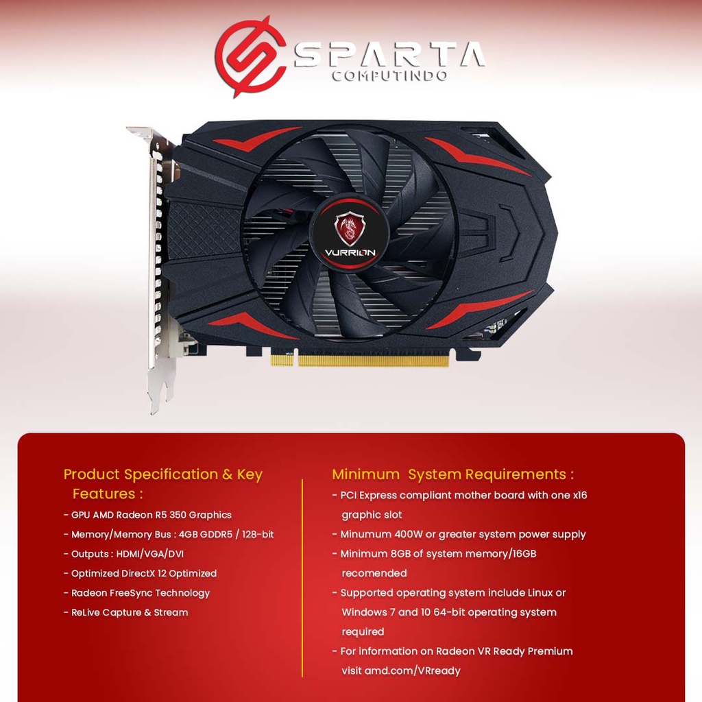 VGA Card AMD Radeon R7 350 4GB GDDR5 128 Bit Vurrion New Garansi Resmi