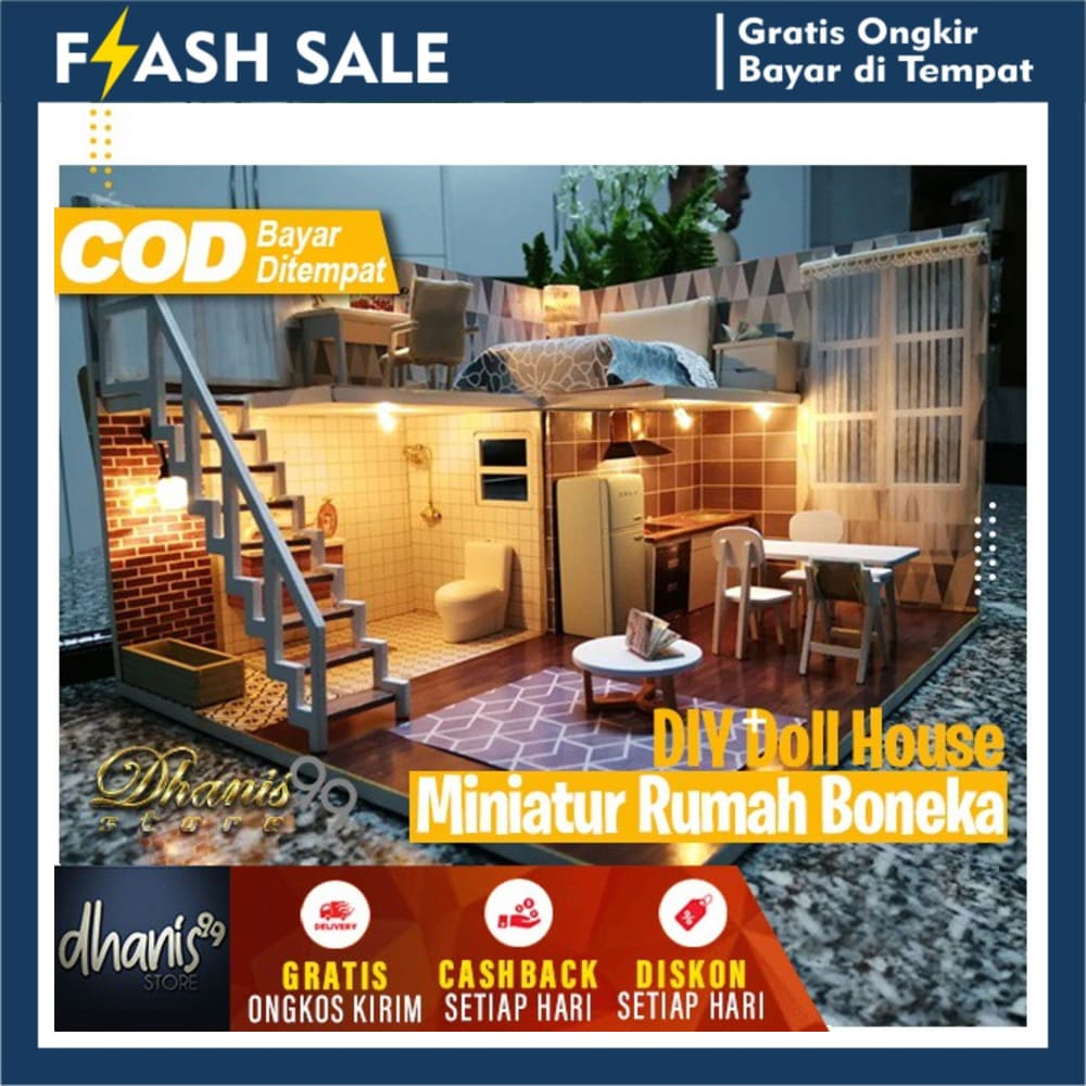 Miniatur Rumah Boneka DIY Lucu Rumah Rumahan Barbie Mainan Anak Perempuan Wooden Doll House Unik COD