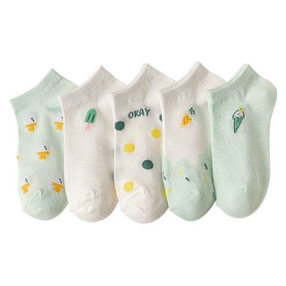 TJM KK207 Kaos Kaki Wanita Pendek Ice Cream Sarung Kaki Unisex Semata Kaki Warna Hijau Motif Es Krim Ankle Socks Korean