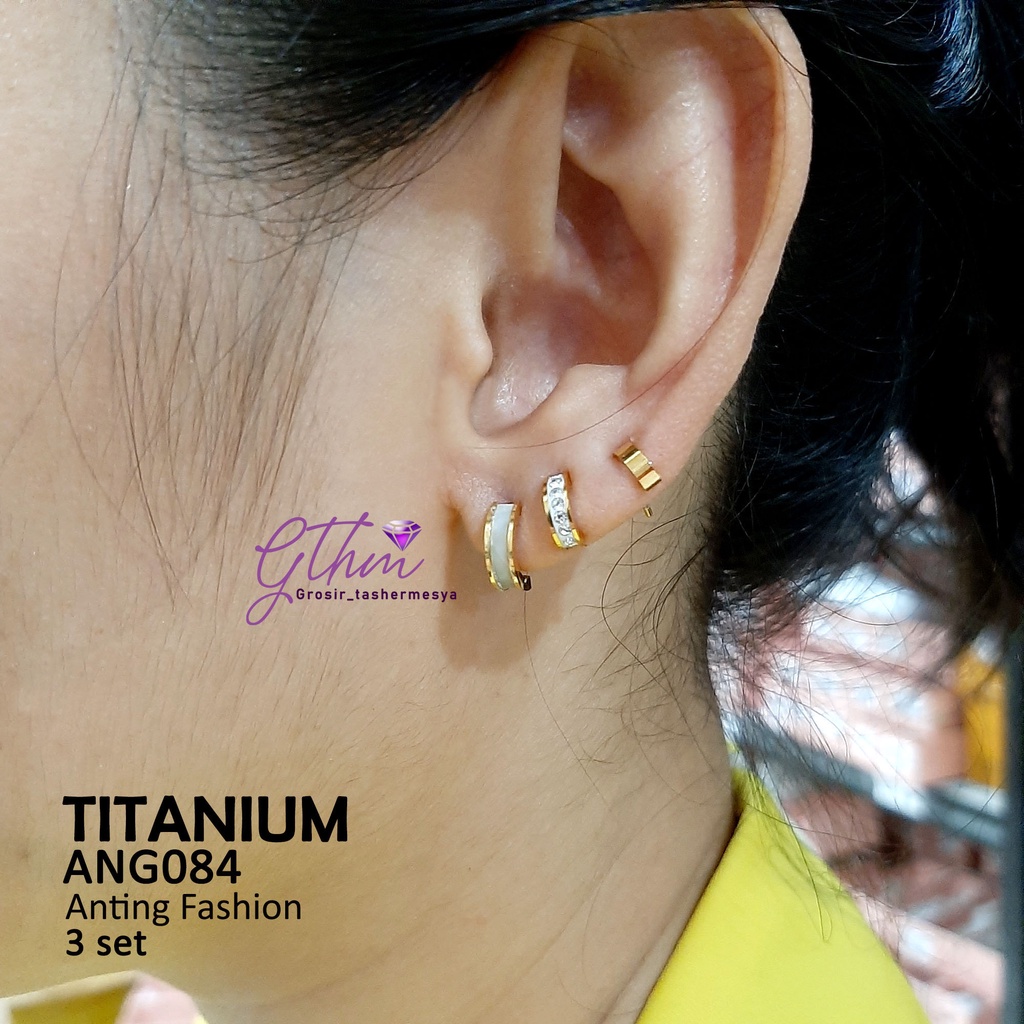 Anting Titanium Set 3 pasang Stainless Steel Model Stud Perhiasan fashion Import premium ANG084 gthm
