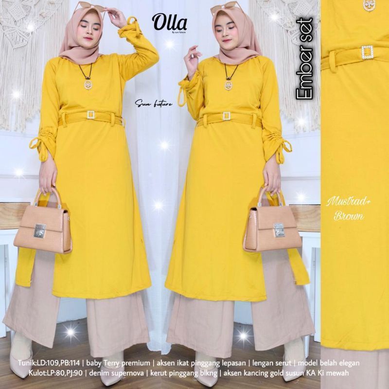 Ember Set By OLLA • Setelan Wanita • Atasan Blouse Tunik Kulot Celana Panjang Wanita Muslim Set