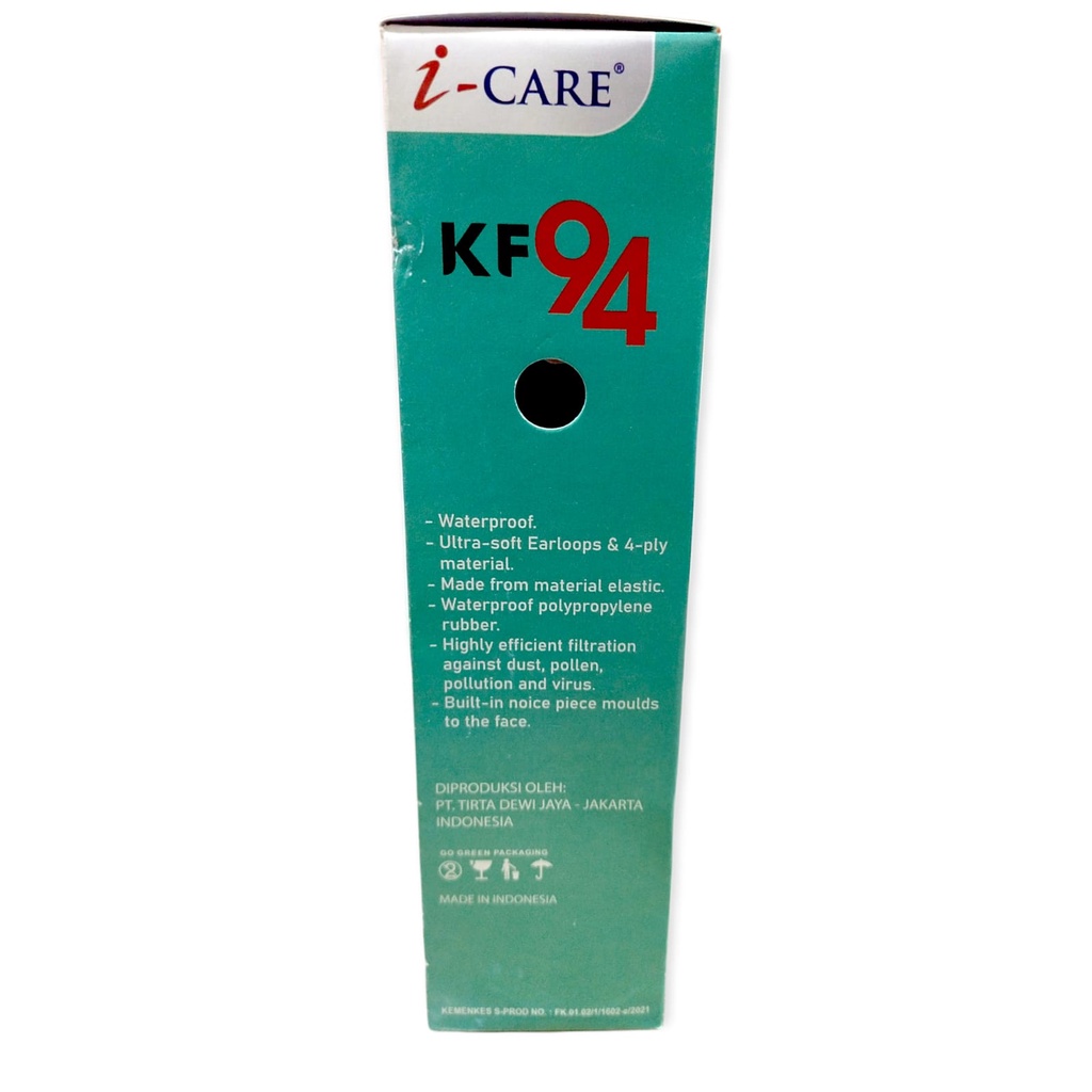 Masker KF94 4ply Polos Box iCare 3D Premium Quality isi 10pc izin Kemenkes