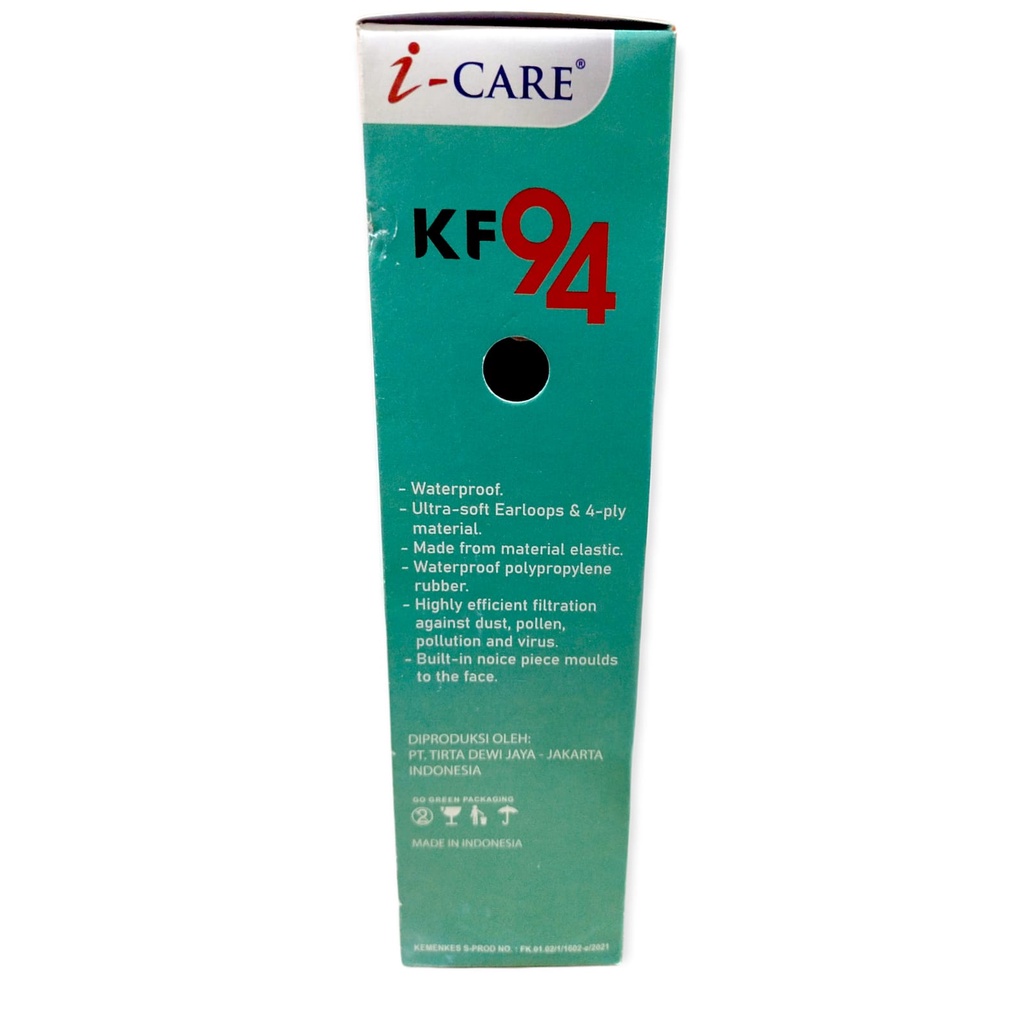 Masker KF94 4ply Polos Box iCare 3D Premium Quality isi 10pc izin Kemenkes