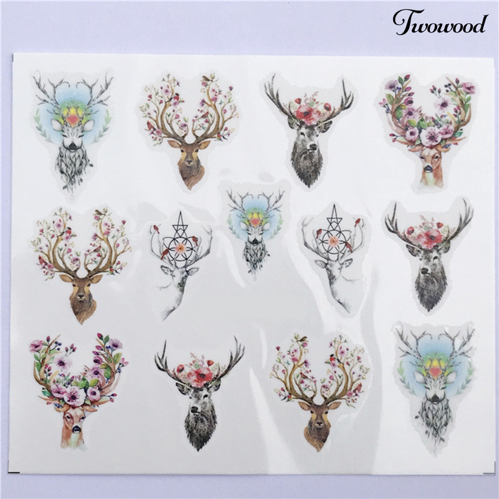 Twowood Stiker Kuku 2D Motif Rusa / Serigala Untuk Dekorasi Nail Art