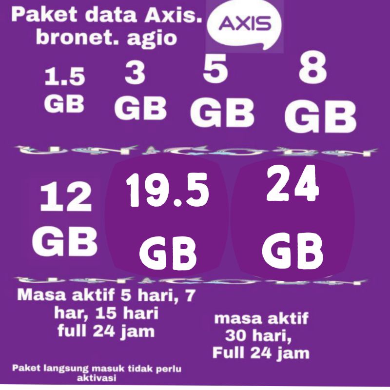 PAKET DATA INTERNET AGIO BRONET AXIS PAKET INTERNET 24 JAM KUOTA INTERNET LANGSUNG MASUK