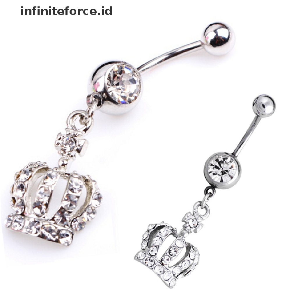 Infiniteforce.id Cincin Tindik Pusar Desain Mahkota Hias Berlian Imitasi Untuk Wanita