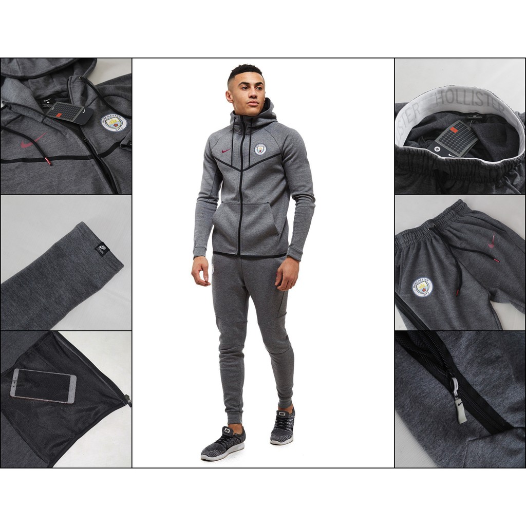 STELAN JAKET HOODIE DAN JOGGER NIKE V TECH DARKGREY KLUB MANCHESTER CITY