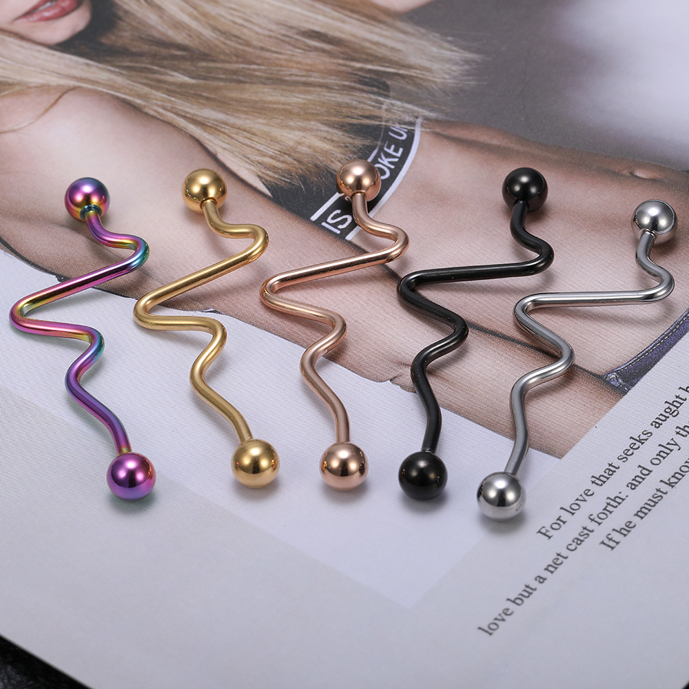 1pc Anting Tindik Telinga 14g Bentuk Ular Bahan Stainless Steel Warna-Warni