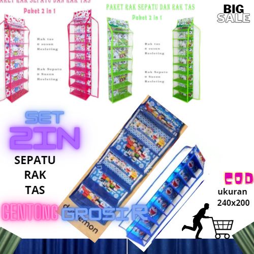 Rak Gantung 2In1 Karakter Full Resleting (Rak Tas + Rak Sepatu)