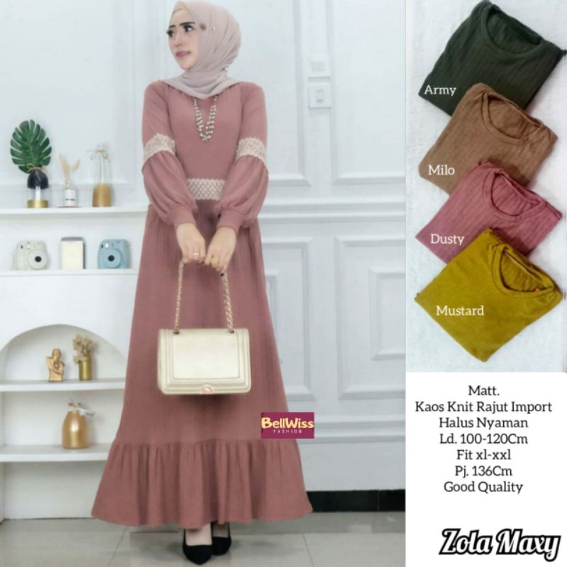 TKG - ZOLA MAXY Gamis Wanita Muslimah Kaos Rajut Jumbo Kekinian by Fashion Solo