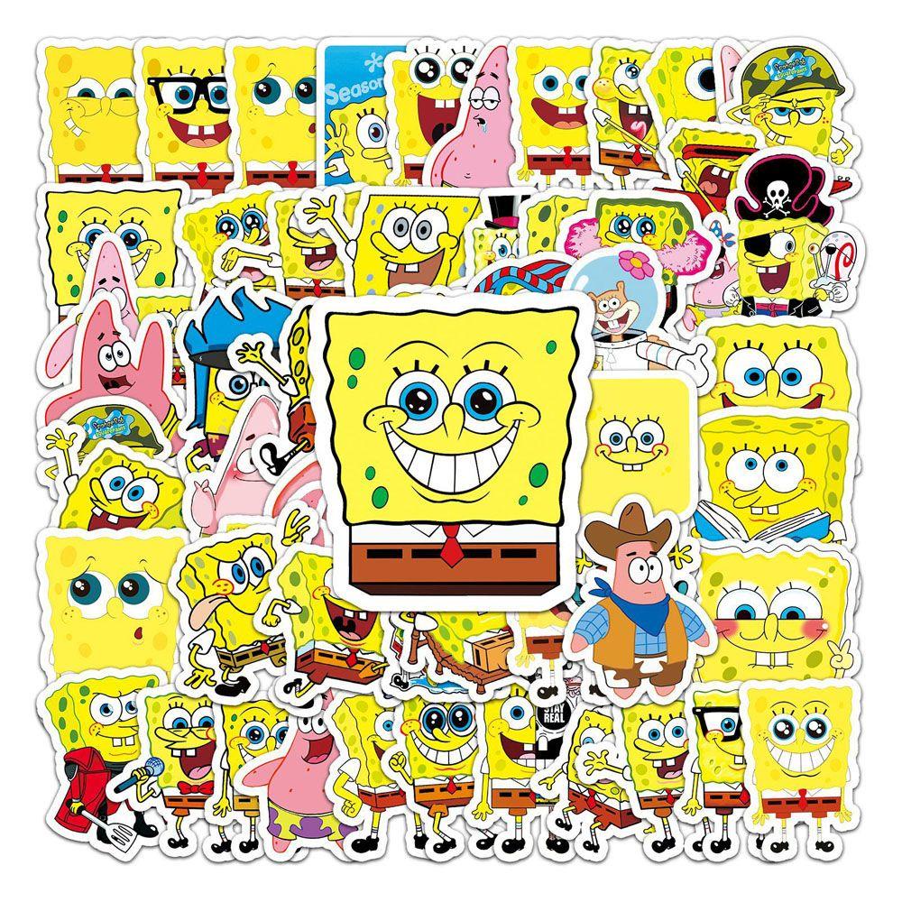 Lanfy SpongeBob SquarePants Stiker Mini DIY Kawaii Gitar Laptop Motor Diary Decals Perlengkapan Kantor Sekolah Koper Graffiti Stiker