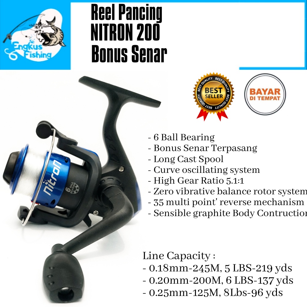 Reel Pancing Nitron 200 (6 Bearing) Bonus Senar Murah - Engkus Fishing