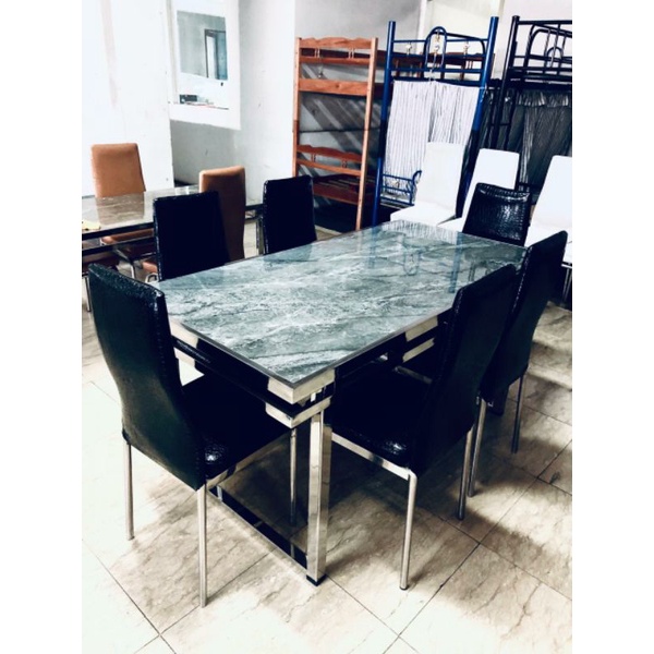 meja makan marmer 6 kursi
