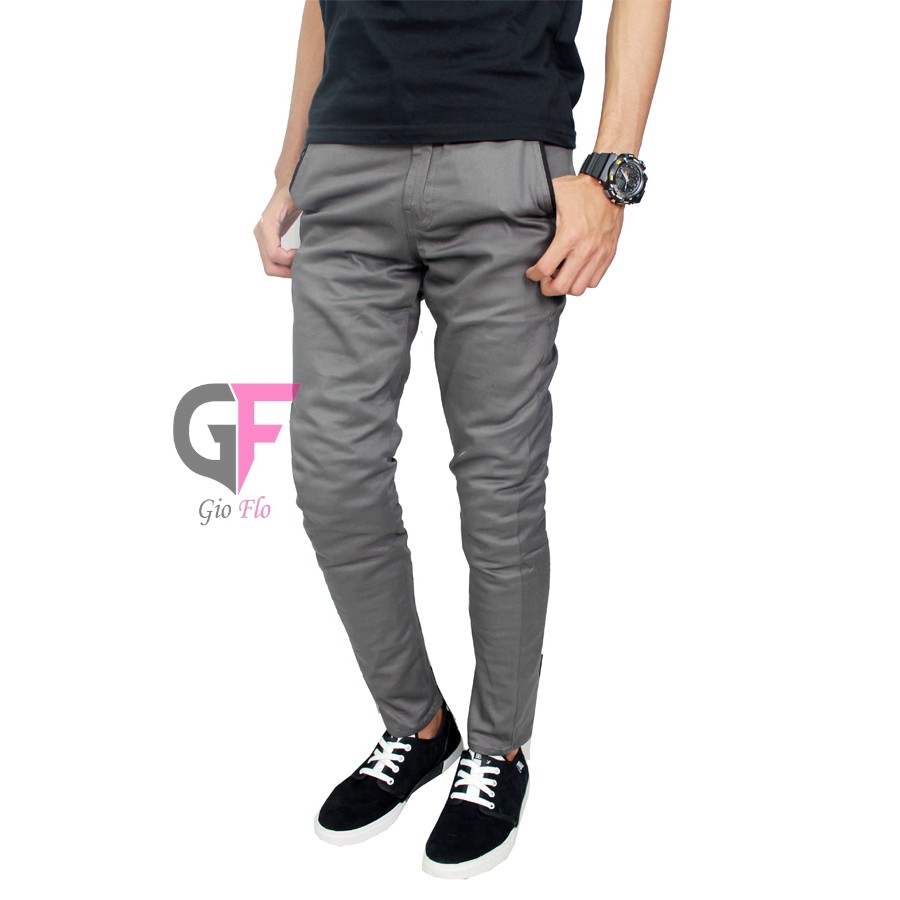 GIOFLO Bawahan Pria Celana Chinos Panjang Keren Casual Abu / CLN 719