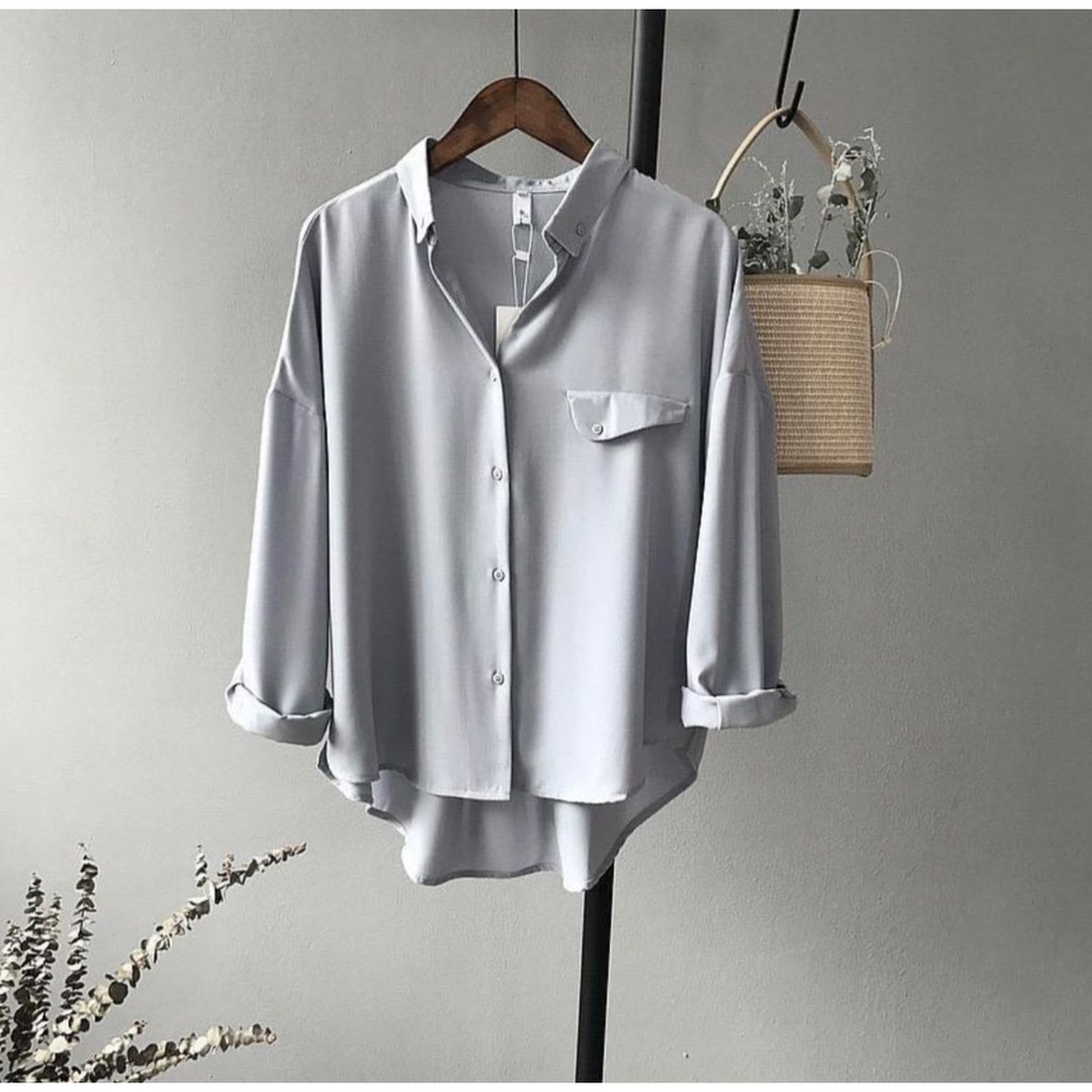 BAJU ATASAN KEMEJA WANITA MADANIA TOP KEMEJA WANITA LENGAN PANJANG CASUAL POLOS IMPORT JUMBO TERBARU-3
