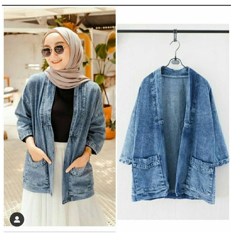 Jeany Cardy Blazer Jeans Cardigan Jumbo Wanita