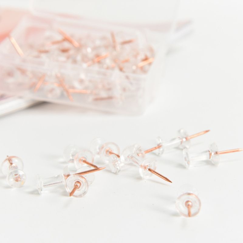 Mary 100 Pcs Transparan Rose Gold Push Pins Thumbtack Papan Jempol Pin Gambar Foto