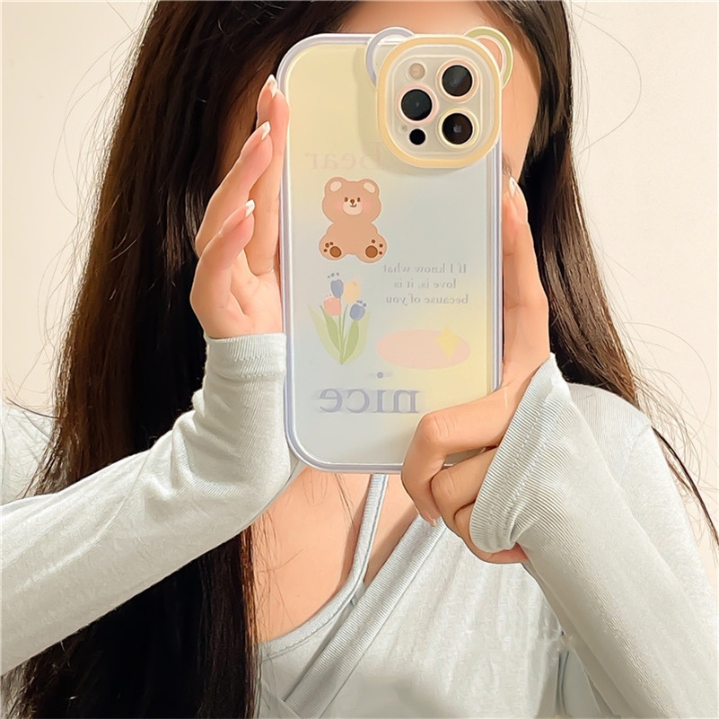 Soft Case TPU Transparan Shockproof Motif Beruang Untuk iPhone 14 13 12 11 Pro Max X Xr Xs Max SE 8 7 6 6s Plus