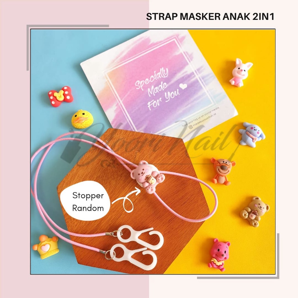 strap mask 2in1 tali masker kalung 2in1 connector konektor hijab anak karater kartun princess