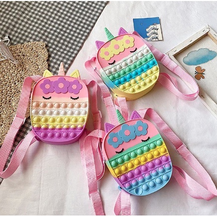 tas pop it ransel dan slempang anak perempuan karakter