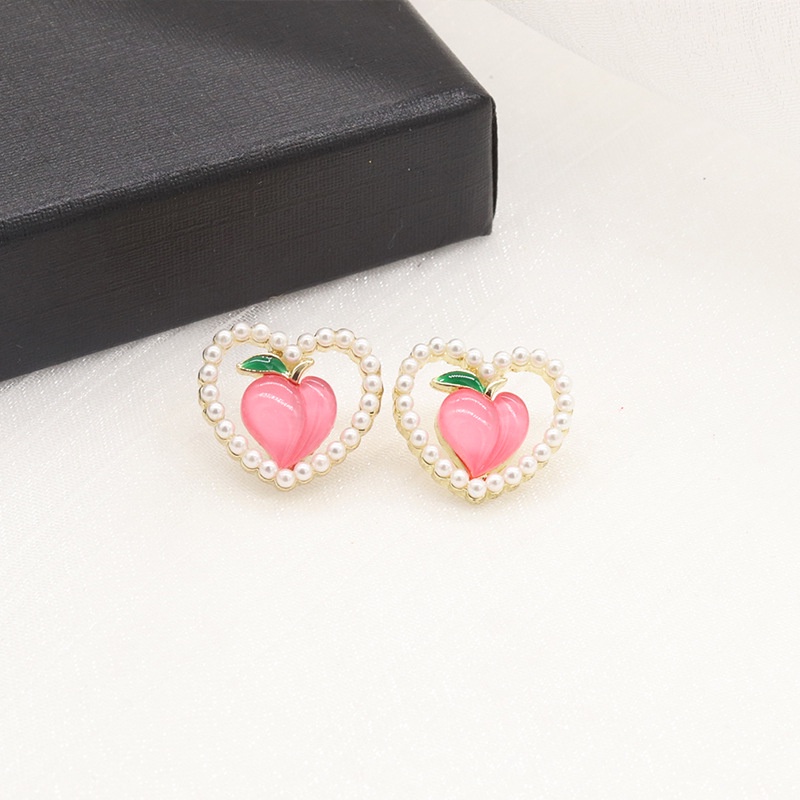 Anting Stud Desain Mutiara Peach Warna Pink