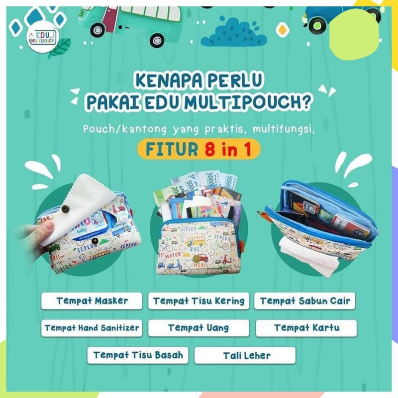 CLEARANCE SALE Dompet Pouch Keluarga Anak Laki Laki dan Perempuan Edu Multipouch Multi Fungsi Tempat HP Kartu Tisu Anti Droplet Tali Leher Premium Diskon Murah