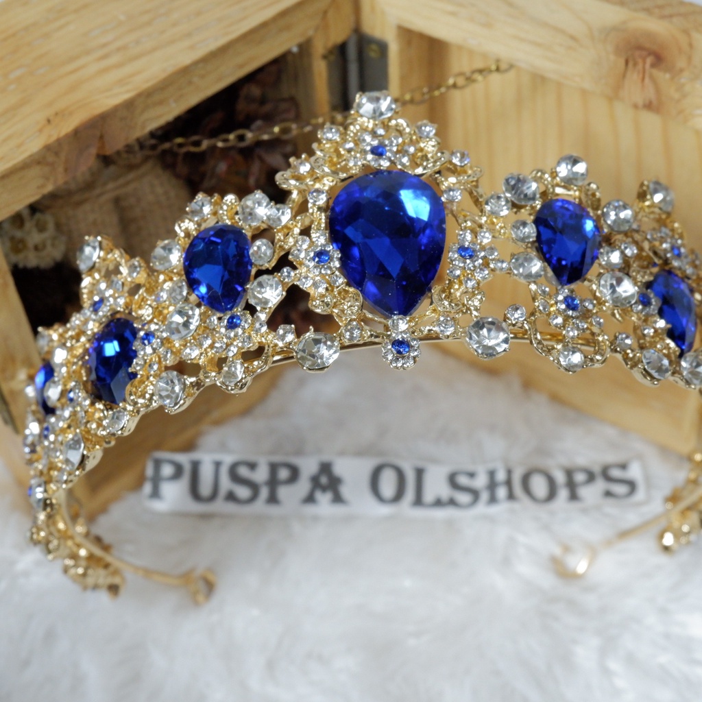 mahkota tiara dueches rhine stone blue