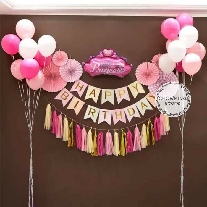 Jual Paket Dekorasi Hiasan Balon Ulang Tahun / Happy Birthday Pink 05