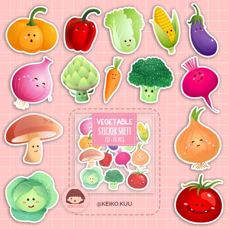 

STICKER KARAKTER SAYURAN LUCU MURAH AESTHETHIC ISI 18 pcs WATERPROOF