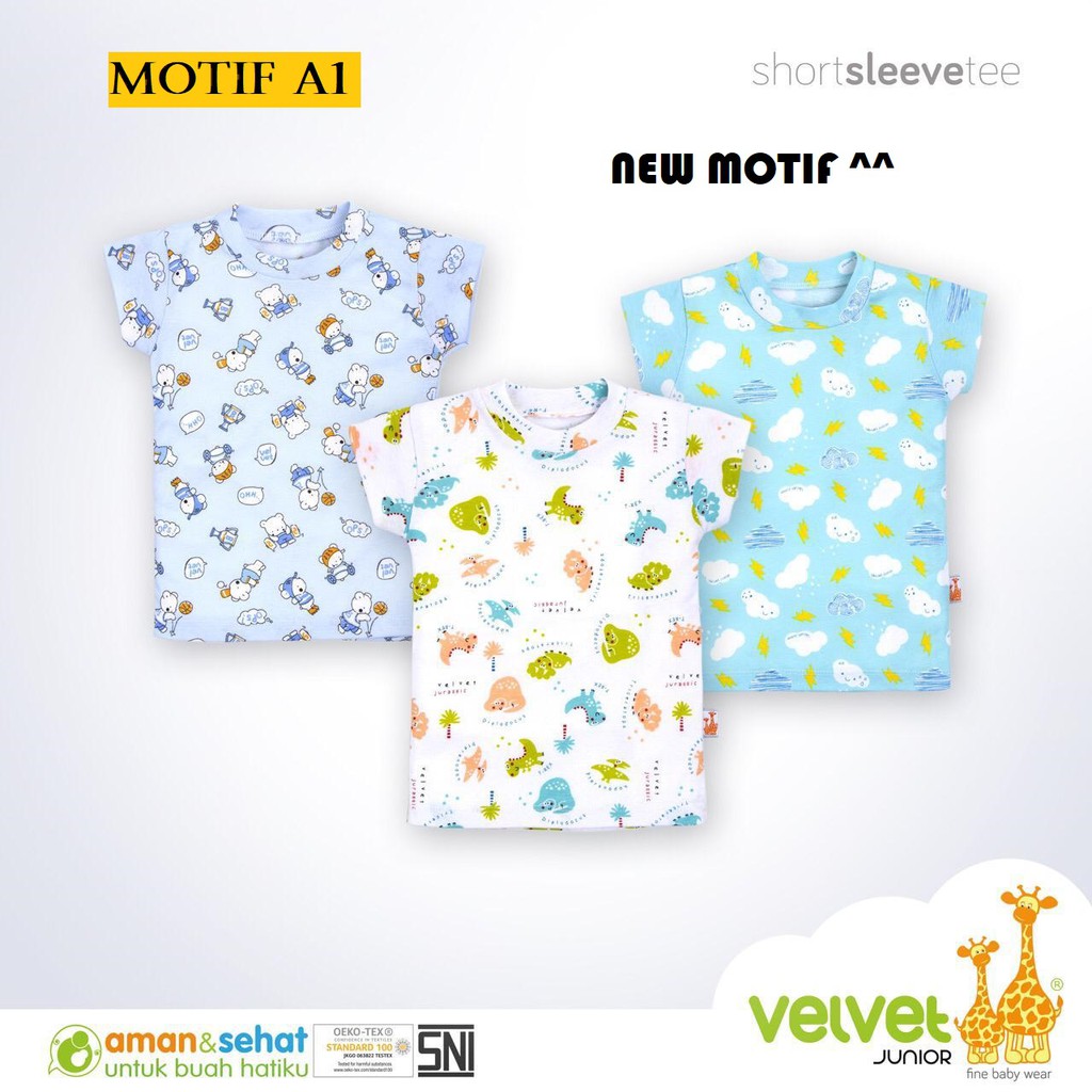 VELVET JUNIOR Kaos Oblong Bayi  Lengan Pendek Lembut S M L 