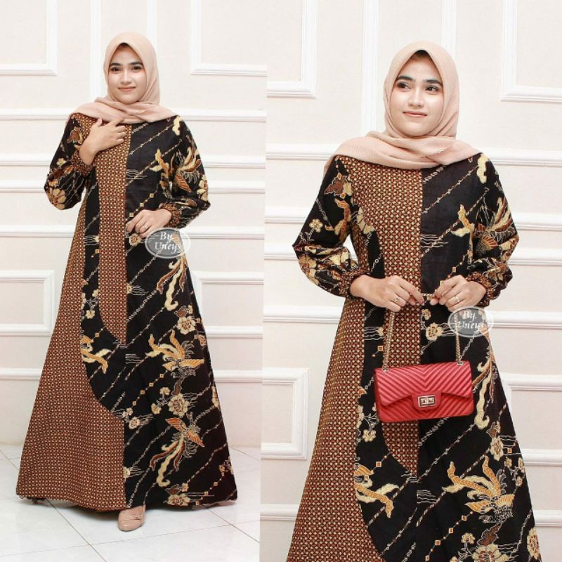 Gamis batik kombinasi wanita terbaru, bermacam warna corak, all size dan jumbo, Putra mm-Mahadewi