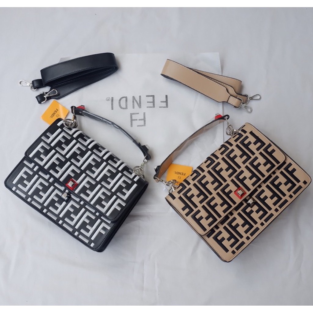 KAN I Flap fendi slingbag Bordir Logo import Full Embroidery Large Premium