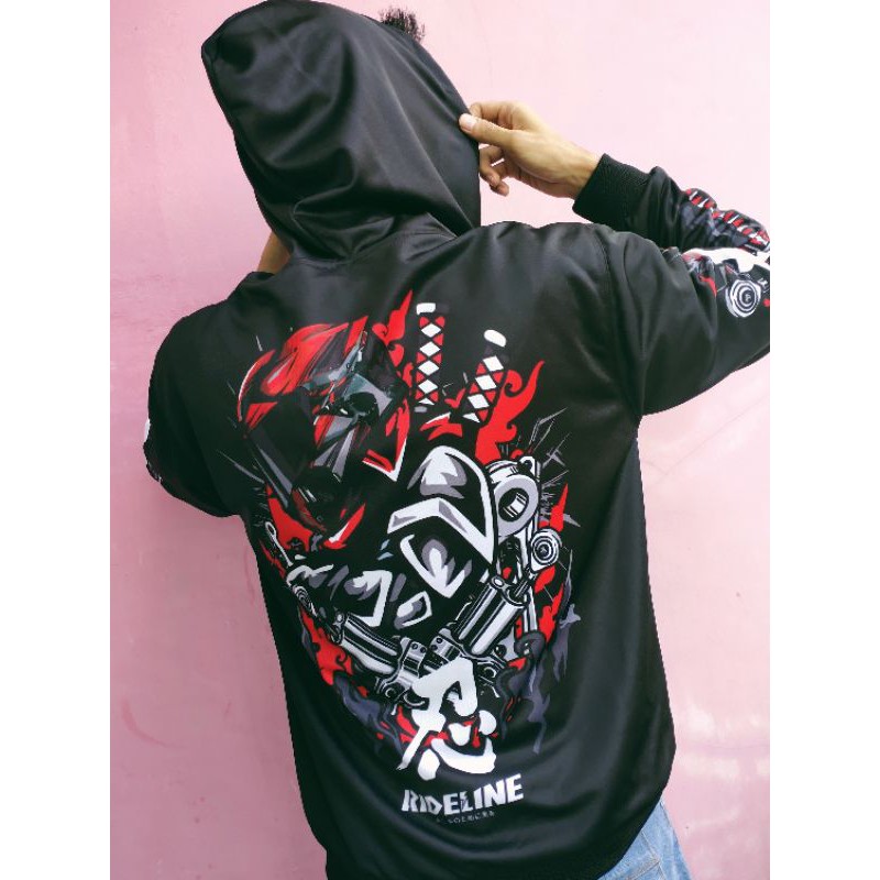 HOODIE SUNMORI SHINOBI SAMURAI RONIN GREEN RED HELMET RIDELINE TT COURSE