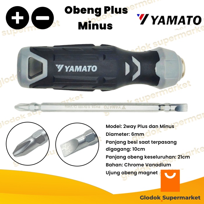 Obeng Bolak Balik Yamato Panjang Besi 10cm Diameter 6mm Plus Minus Magnet 2 Way