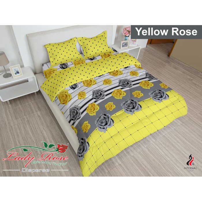 5in1 Full Set Bedcover + Sprei Lady Rose 3D Rumbai King Queen 180x200 160x200 Motif Yellow Rose
