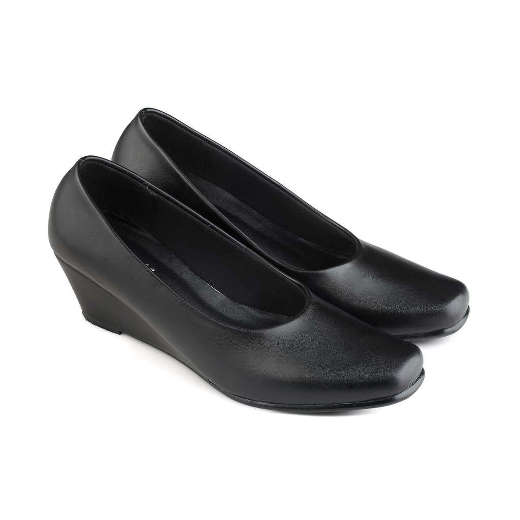 ☀ EVERFLOW ☀ Sepatu Pantofel Wedges Hitam Matte Sepatu Kerja Kantor Formal Wanita Persit Ukuran 42.