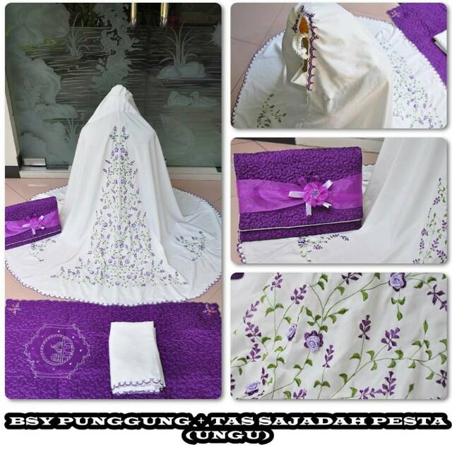 MUKENA MURAH BALI DEWASA MUKENA RAYON BALI JUMBO BORDIR BSY PUNGGUNG + TAS SAJADAH PESTA UNGU