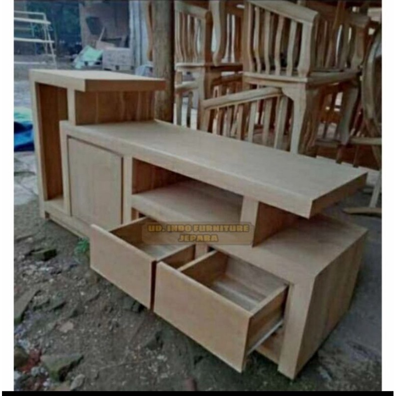 bufet meja tv laci kayu jati minimalis panjang mentah