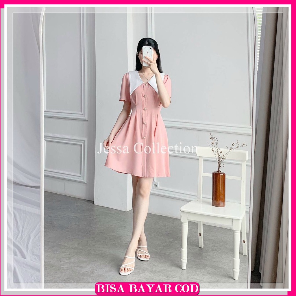 Gheta Midi Dress Long Tunik Blouse Muslim Korea Dress Kotak Korea DI714 Vinales Collar Dress Bf