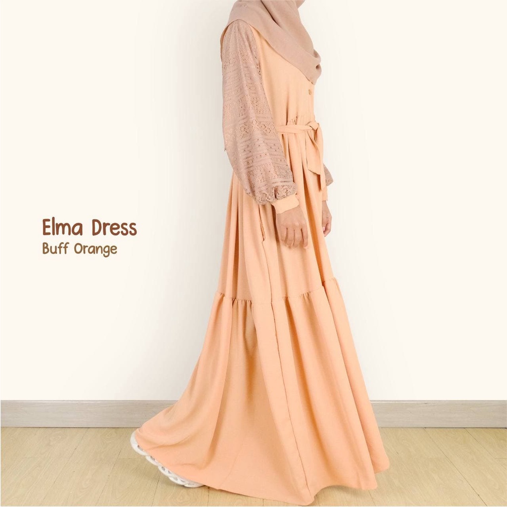 Mininos Elma Dress Gamis Hitam Remaja Syari Crinkle Brukat