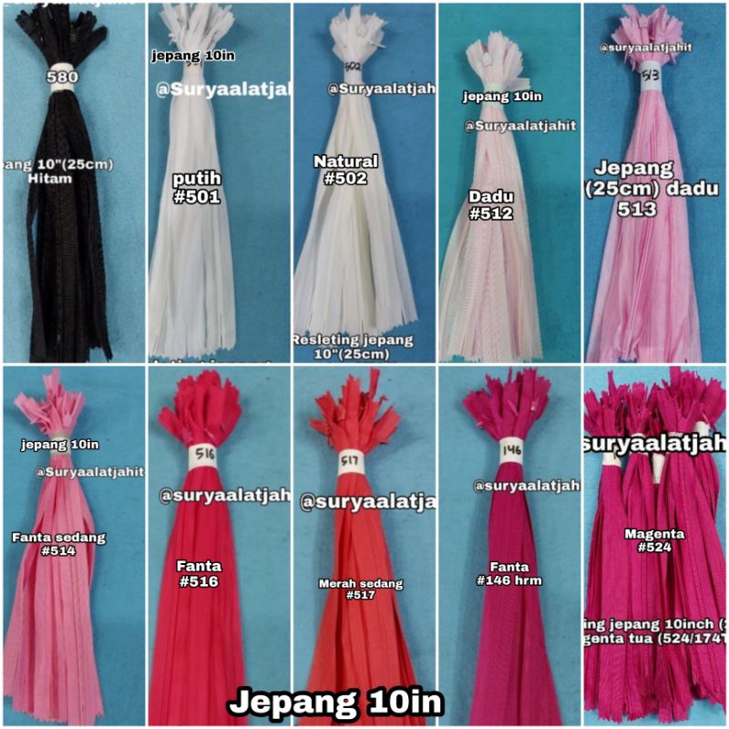 🅰️ Resleting jepang impor 10in/25cm 1wrn@1lusin =rp.4.700/12pcs