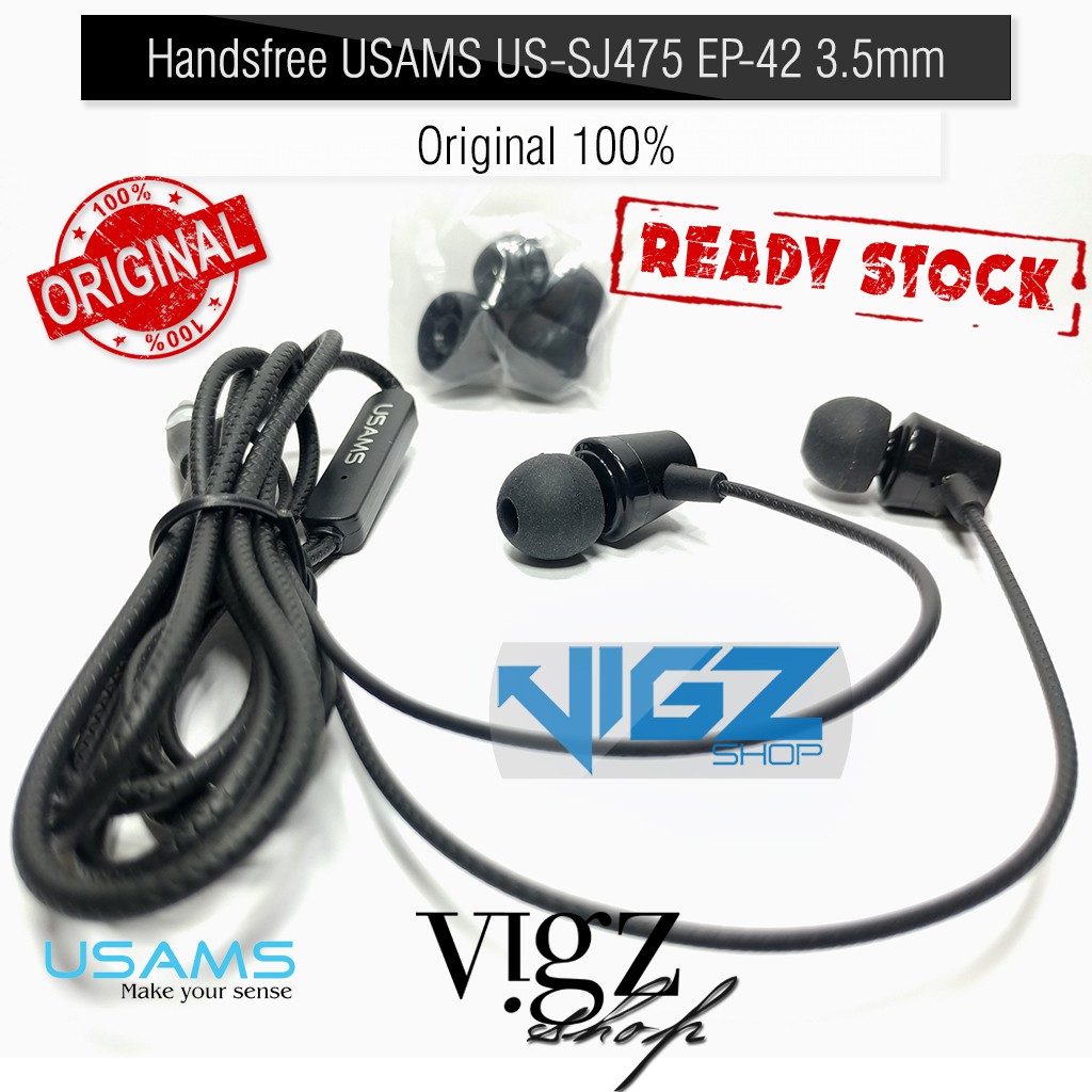 USAMS EP-42 Audio Jack 3.5mm Metal In-ear Earphone 1.2m Black Original