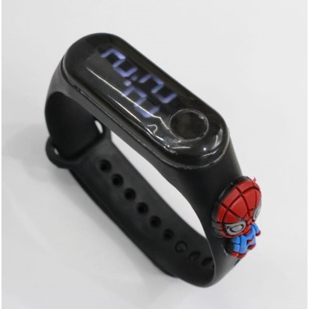 Jam Tangan  Jam Tangan Pria Wanita Unisex Anak Laki Perempuan LED Kapsul Watch - Spiderman Hitam bis